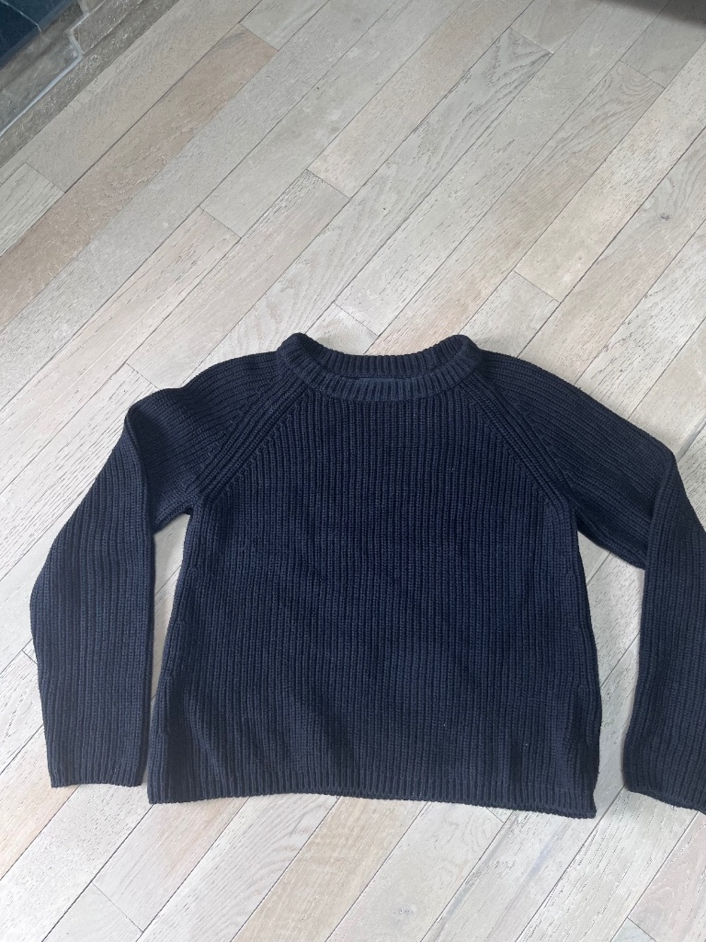 Quince 100% Organic Cotton Fisherman Black Ribbed Crewneck Sweater Med.